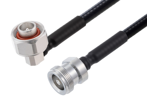 4.1/9.5 Mini DIN オス直角 ～ 4.1/9.5 Mini DIN メス 低 PIM, ケーブル 1/4 インチ 超フレキ同軸