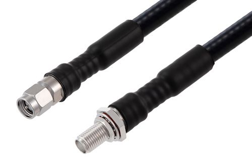 SMA オス ～  SMA メス バルクヘッド 低 PIM, ケーブル 1/4 インチ 超フレキ同軸