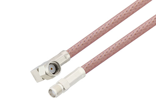 SMA メス ～ 逆極性 SMA プラグ 直角, ケーブル RG142 同軸