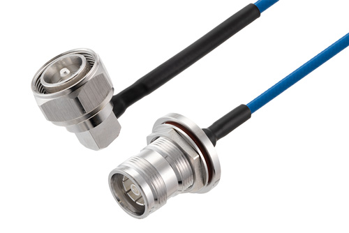4.3-10 オス直角 ～ 4.3-10 メス バルクヘッド 低 PIM, ケーブル TFT-402-LF 同軸, Times Microwave 構成品