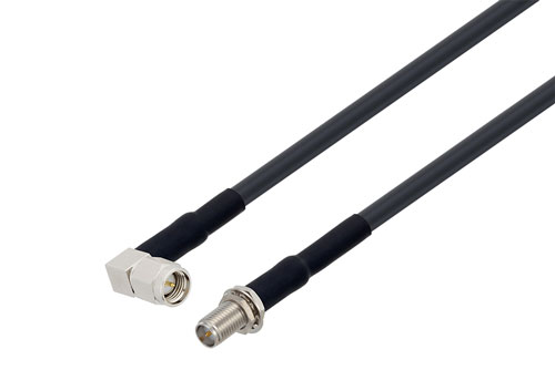 SMA オス直角 ～ 逆極性 SMA ジャック バルクヘッド 低損失ケーブル LMR-195 同軸, 熱収縮チューブ