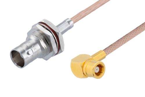 75 Ω BNC メス バルクヘッド ～ 75 Ω SMB プラグ 直角, ケーブル 95 Ω RG180 同軸