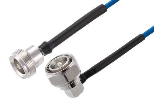 4.1/9.5 Mini DIN メス ～ 4.3-10 オス直角 低 PIM, ケーブル TFT-402-LF 同軸, Times Microwave 構成品