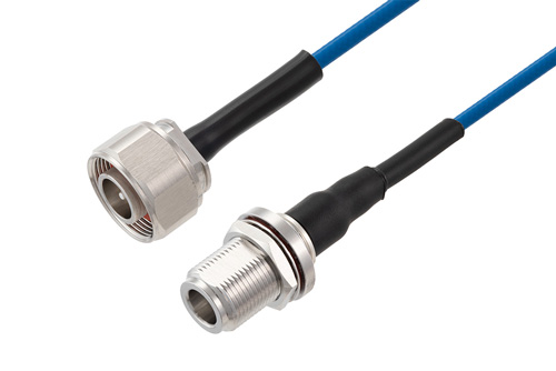 4.1/9.5 Mini DIN オス ～  N メス バルクヘッド 低 PIM, ケーブル TFT-402-LF 同軸, Times Microwave 構成品