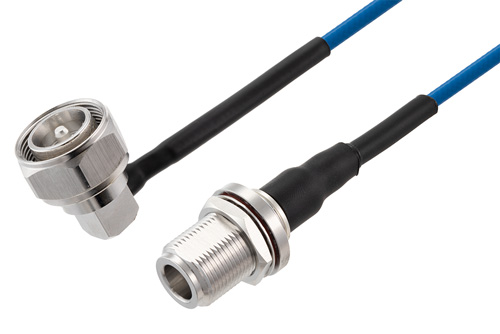 4.3-10 オス直角 ～ N メス バルクヘッド 低 PIM, ケーブル TFT-402-LF 同軸, Times Microwave 構成品