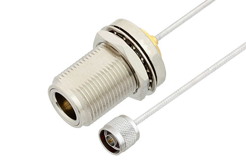 N オス ～ N メス バルクヘッド ケーブル,  PE-SR405FL 同軸 , 鉛フリーはんだ