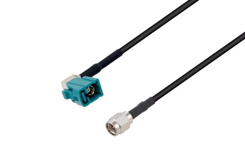 水色 FAKRA ジャック 直角 ～ SMA オス, ケーブル LMR-100 同軸, 熱収縮チューブ
