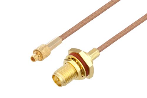 MMCX プラグ ～ 逆極性 SMA メス バルクヘッド, ケーブル RG178 同軸