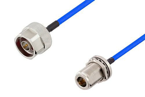 N メス バルクヘッド 〜 N オス ケーブル、PE-141フレキシブル 同軸、鉛フリーはんだ