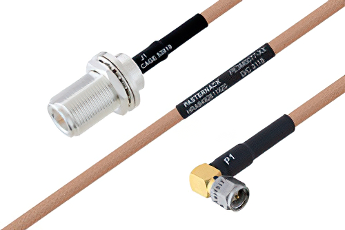 MIL-DTL-17 N メス バルクヘッド 〜 SMA オス 直角ケーブル、M17-128-RG400 同軸