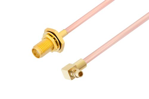 SMA メス バルクヘッド 〜 MMCX プラグ 直角ケーブル、RG405 同軸