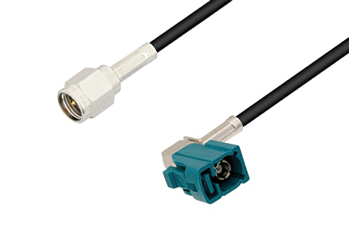 SMA オス 〜 水色 FAKRA ジャック 直角ケーブル、PE-C100-LSZH 同軸