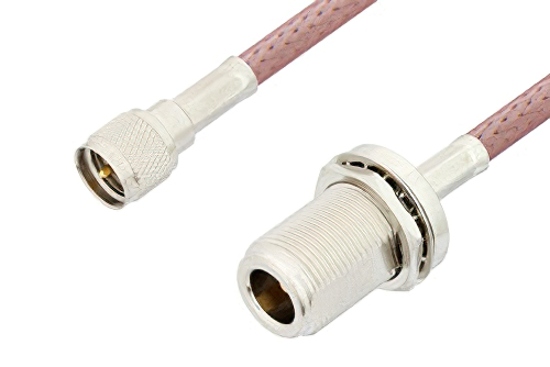 N メス バルクヘッド 〜 Mini UHF オス ケーブル、RG142 同軸