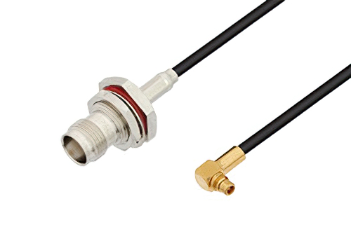 TNC メス バルクヘッド 〜 MMCX プラグ 直角ケーブル、PE-C100-LSZH 同軸