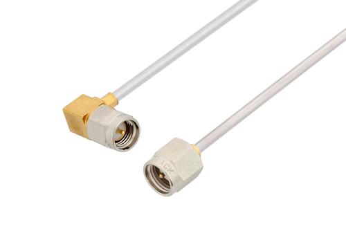 SMA オス 〜 SMA オス 直角ケーブル、RG405錫メッキ 同軸、鉛フリーはんだ