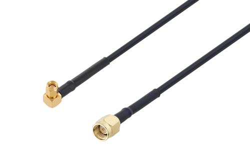 SMA オス直角 ～ SMA オス, ケーブル PE-C200 同軸, 熱収縮チューブ