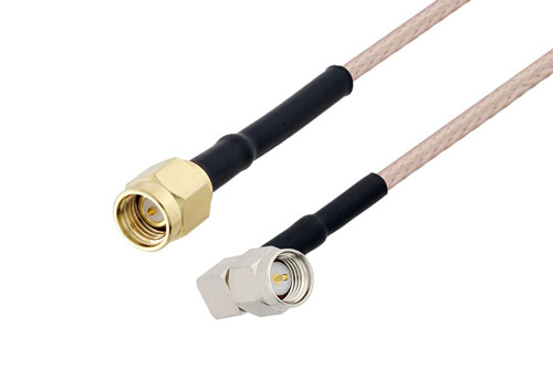 SMA オス 〜 SMA オス 直角ケーブル、RG316 同軸、熱収縮チューブ、鉛フリーはんだ
