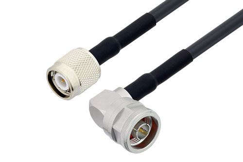 N オス 直角 ～ TNC オス 低損失 ケーブル,  LMR-240-DB 同軸,  熱収縮チューブ付