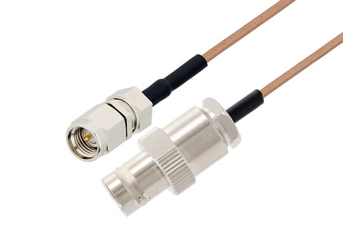 SMA オス 〜 BNC メス ケーブル、RG178 同軸 、熱収縮チューブ付
