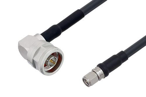 N Male Right Angle to SMA Male Cable Using LMR-240 Coax with HeatShrink