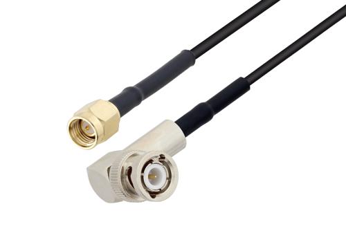 SMA オス 〜 BNC オス 直角ケーブル、RG174 同軸、熱収縮チューブ