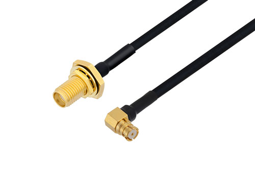 SMA メス バルクヘッド 〜 SMP メス 直角ケーブル、PE-SR405FLJ 同軸
