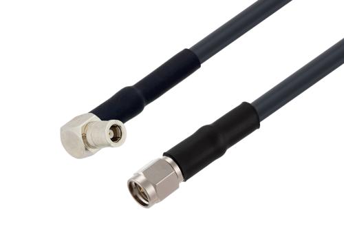 SMB プラグ 直角 ～ SMA オス 低損失ケーブル, LMR-195 同軸, 熱収縮チューブ付, 鉛フリーはんだ