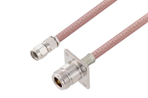 逆極性 SMA オス 〜 N メス 4ホールパネルケーブル、RG142 同軸