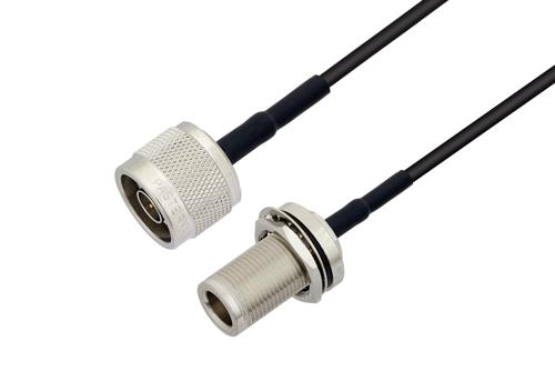 N オス 〜 N メス バルクヘッドケーブル、RG174 同軸、熱収縮チューブ