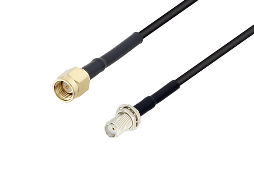 SMA オス 〜 SMA メス バルクヘッド ケーブル、LMR-100 同軸 、熱収縮チューブ付