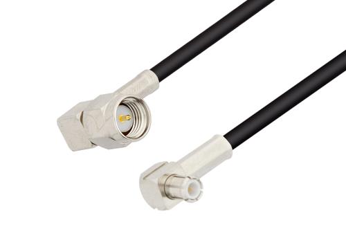 SMA Male Right Angle to MCX Plug Right Angle Low Loss Cable Using LMR-100 Coax with 180 Deg. Clock