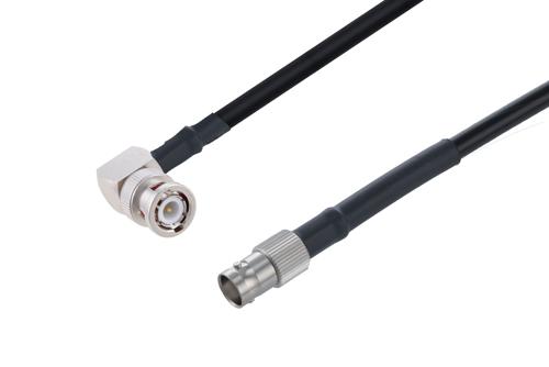 BNC オス 直角 〜 BNC メス、低損失ケーブル、LMR-240 同軸、熱収縮チューブ