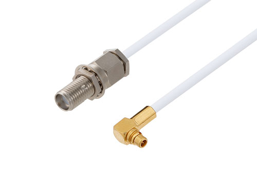 SMA メス バルクヘッド ～ MMCX プラグ 直角, ケーブル RG188 同軸 , 鉛フリーはんだ