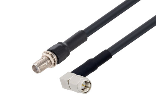 SMA Female Bulkhead to SMA Male Right Angle Cable Using LMR-195 Coax with HeatShrink