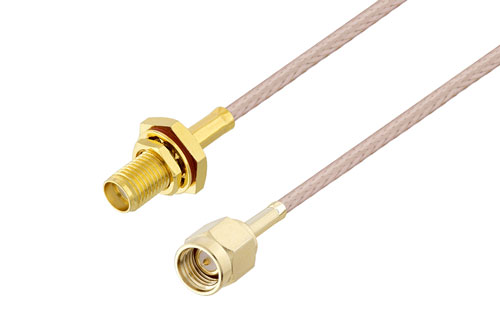 SMA メス バルクヘッド 〜 SMA オス ケーブル、RG316 同軸