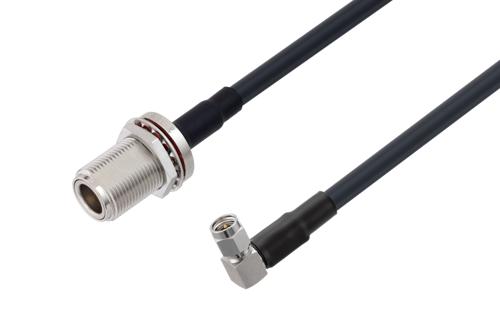 N メス バルクヘッド 〜 SMA オス 直角、低損失ケーブル、LMR-240 同軸