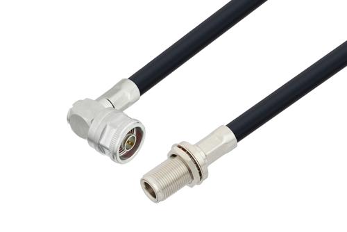 N メス バルクヘッド 〜 N オス 直角、低損失ケーブル、LMR-400-DB 同軸