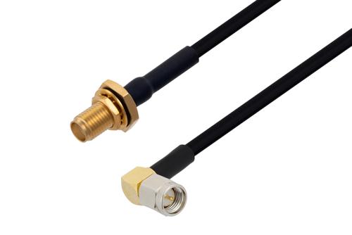 SMA メス バルクヘッド 〜 SMA オス 直角ケーブル、PE-SR402FLJ 同軸