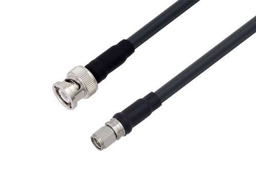 BNC オス ～  SMA オス 低損失ケーブル LMR-240-UF 同軸, Times Microwave 構成品, 熱収縮チューブ
