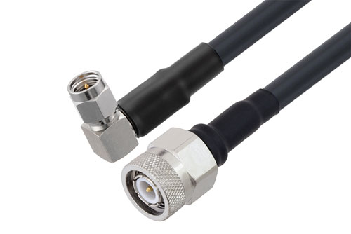 TNC オス ～  SMA オス直角, ケーブル LMR-240-UF 同軸, 熱収縮チューブ