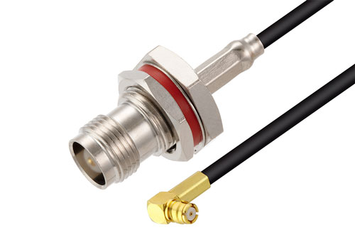 Push-On SMP Female Right Angle to TNC Female Bulkhead Cable Using LMR-100 Coax