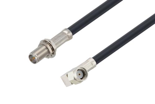 逆極性 SMA メス バルクヘッド 〜 逆極性 SMA オス 直角ケーブル、LMR-195-FR 同軸
