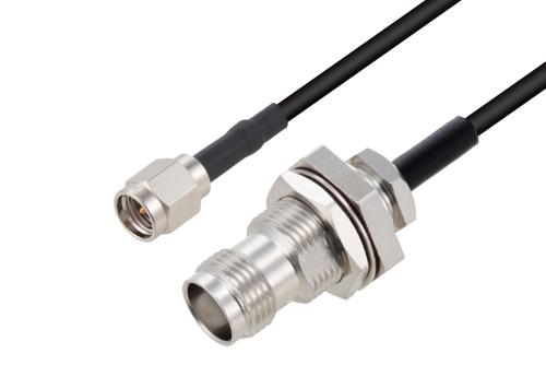 SMA オス ～ TNC メス バルクヘッド 低損失ケーブル, LMR-100 同軸, 熱収縮チューブ付