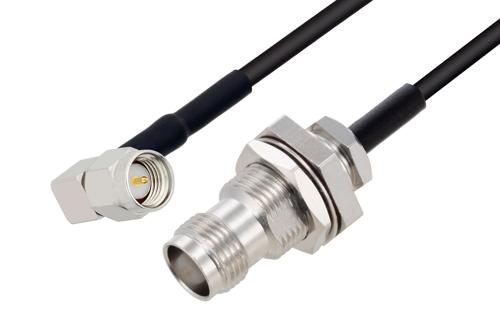 SMA オス直角 ～ TNC メス バルクヘッド, ケーブル LMR-100 同軸, 熱収縮チューブ