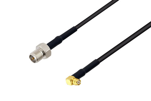 逆極性 SMA メス 〜 プッシュオン SMP メス 直角ケーブル、LMR-100 同軸、熱収縮チューブ