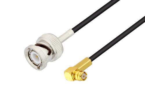 BNC オス 〜 プッシュオン SMP メス 直角ケーブル、RG174 同軸、鉛フリーはんだ