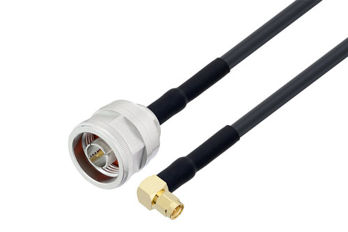 SMA Male Right Angle to N Male Cable Using LMR-240-UF Coax with HeatShrink