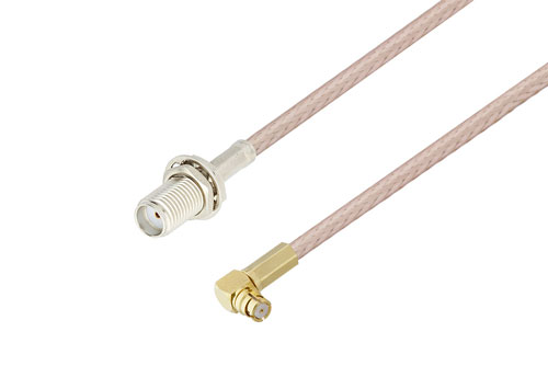 SMA メス バルクヘッド 〜 プッシュオン SMP メス 直角ケーブル、RG316 同軸