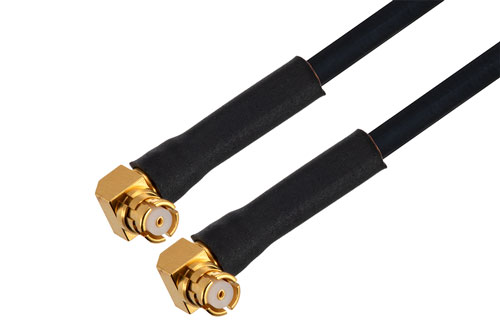 SMP メス 直角 ～ SMP メス 直角, ケーブル PE-SR405FLJ 同軸, 90 度反転