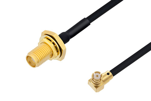 SMA メスバルクヘッド 〜 SMP メス直角 ケーブル、PE-SR405FLJ 同軸